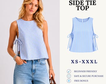 Side Tie Top Sewing Pattern PDF | Sleeveless Tie Side Blouse Pattern | Minimalist Summer Top | Easy Beginner Pattern | Women Sewing Pattern