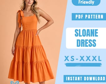 Tiered Maxi Dress Sewing Pattern PDF | Square Neck Dress Pattern | Cottagecore Summer Dress | Women Sewing Pattern | Easy dress pattern