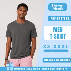Easy Men T-Shirt Sewing Pattern PDF | Oversized Tee Pattern | Basic Crew Neck Shirt | Easy Beginner Pattern | Instant Download