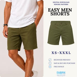 Easy Men Shorts Sewing Pattern PDF | Casual Men Shorts Pattern | Elastic Waist Shorts | Easy Beginner Pattern | Instant Download