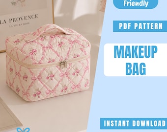 Makeup Bag Sewing Pattern PDF | Quilted Cosmetic Bag Pattern | Zipper Toiletry Pouch | Easy Beginner Pattern | Women Sewing Pattern