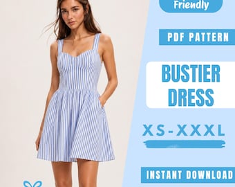 Bustier Dress Sewing Pattern PDF | Corset Mini Dress Pattern | Open Back Summer Dress | Easy Beginner Pattern | Women Sewing Pattern
