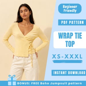 Schnittmuster für ein Wickeltop (PDF) | Langarm-Wickeltop | Top im Ballettstil | Einfaches Anfänger-Schnittmuster | Damen-Schnittmuster
