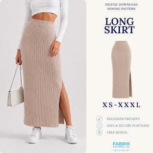 Long Skirt Sewing Pattern PDF | Maxi Slit Skirt Pattern | Stretch Knit Skirt | Easy Beginner Pattern | Women Sewing Pattern