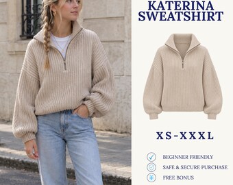 Half Zip Sweatshirt Sewing Pattern | Women Sweatshirt Pattern | Quarter Zip Pullover | Fleece Sweatshirt | PDF Sewing Pattern
