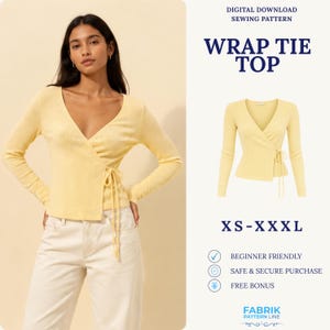 Wrap Tie Top Sewing Pattern PDF | Long Sleeve Wrap Top Pattern | Ballet Style Top | Easy Beginner Pattern | Women Sewing Pattern