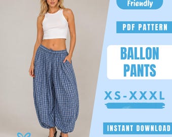 Balloon Pants Sewing Pattern PDF | Elastic Waist Pants | Easy Beginner Pattern | Instant Download | Women Sewing Pattern