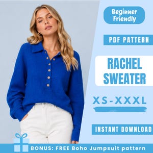 Collared Sweater Sewing Pattern PDF | Half Placket Pullover Pattern | Oversized Knit Sweater | Easy Beginner Pattern | Women Sewing Pattern