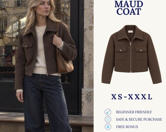 Cropped Jacket Sewing Pattern | Women Jacket Pattern | Zip Up Jacket | Workwear Jacket | Short Jacket | PDF Sewing Pattern