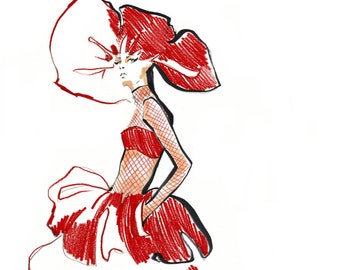 Red Poppy - NYFW Original Fashion Strokes Illustration