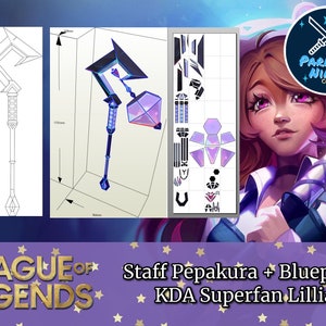 KDA Superfan Lillia Staff Template | Pepakura | Blueprint | League of Legends | KDA