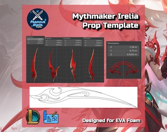 Mythmaker Irelia Blade and Back Arc Cosplay Template - Blueprint for Cosplay - League of Legends - A4 PDF to Foam
