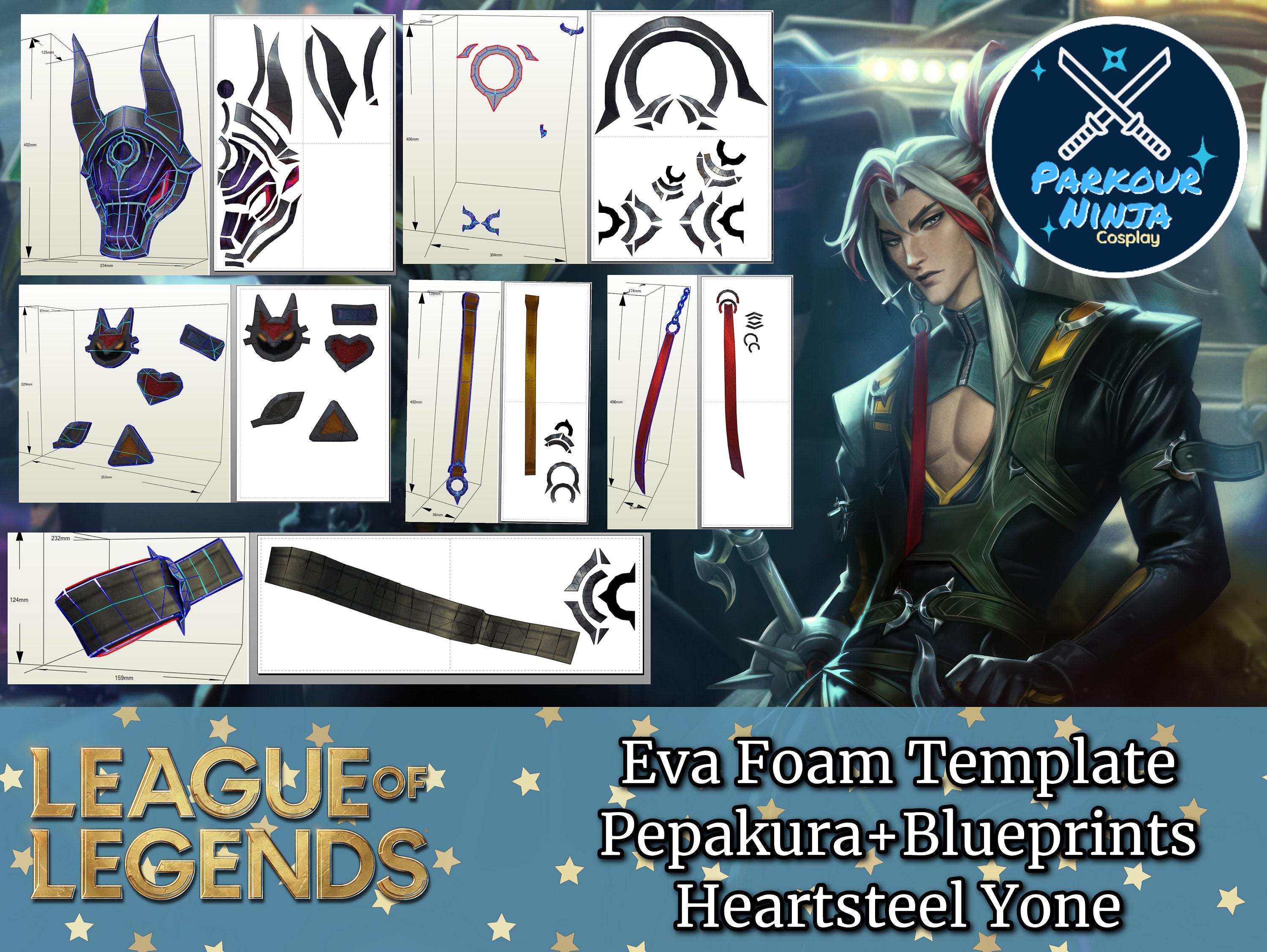 Heartsteel Yone Template EVA Foam | Pepakura | Blueprint |  League of Legends | Heartsteel