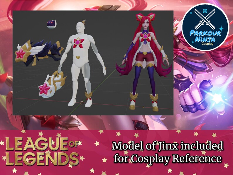 Jinx Template Star Guardian Jinx Cosplay Template | Pepakura | League of Legends ...