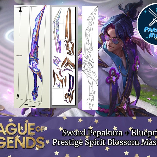 Sword Template | Prestige Spirit Blossom Master Yi | Pepakura | Blueprint | League of Legends | Spirit Blossom