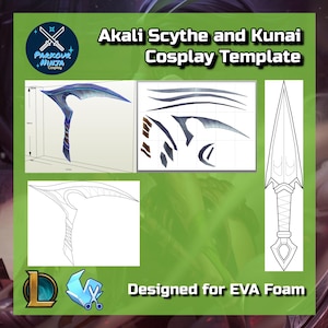 Akali Scythe and Kunai Cosplay Template - Blueprint for Cosplay - League of Legends - A4 PDF to Foam - Pepakura
