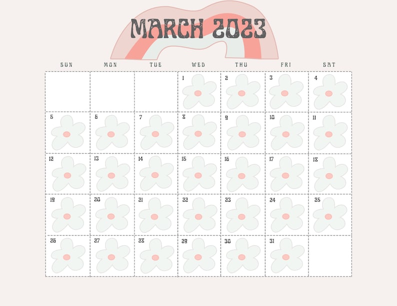 March 2023 Boho Hippie Calendar - Etsy