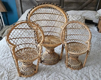 Vintage BoHo/McM Wicker Peacock Chair Plant Holders, Vintage Peacock Chair Minis, Vintage Peacock Chairs, Boho Chairs, Boho Plant Holders