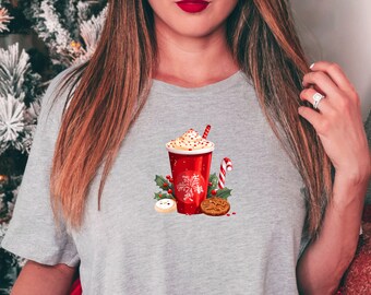 Snöflinga Latte-skjorta, julskjorta, hett kaffe-skjorta, kaffeälskare-skjorta, latte-skjorta, julkaffe-skjorta, julmorgon-skjorta