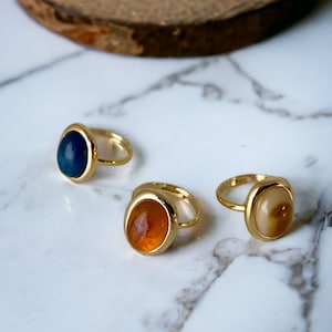 Large Oval French Gemstone Rings, Classic Vintage Rings For Women, Dainty Gold Alloy Jewellery,Fully Adjustable Size, Christmas Gift For Her