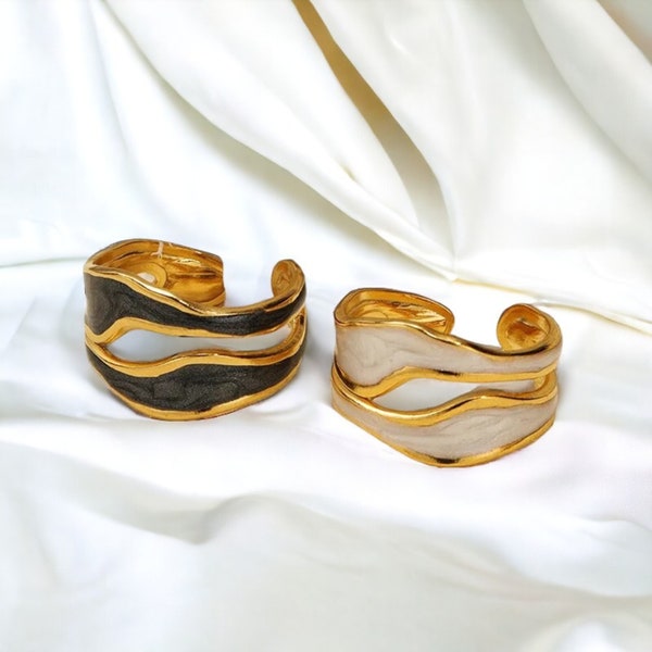 Geometric Dripping Oil Adjustable Ring, Irregular Shaped Open Size Gold Rings, Vintage Stackable Finger Band, Unique Waterproof Jewelry Gift