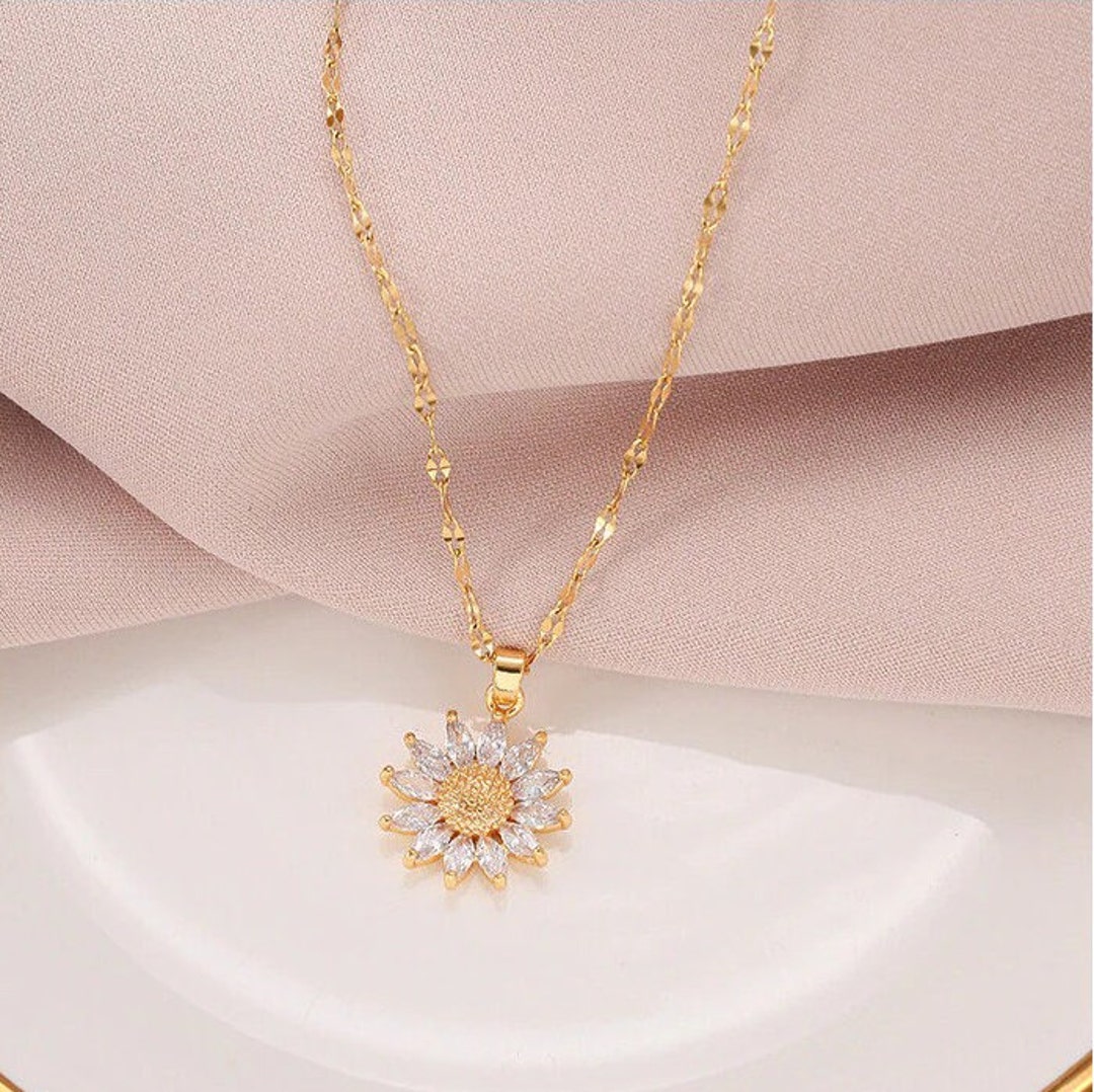 Gold Plated Sunflower Necklace Stainless Steel Jewellery for Etsy