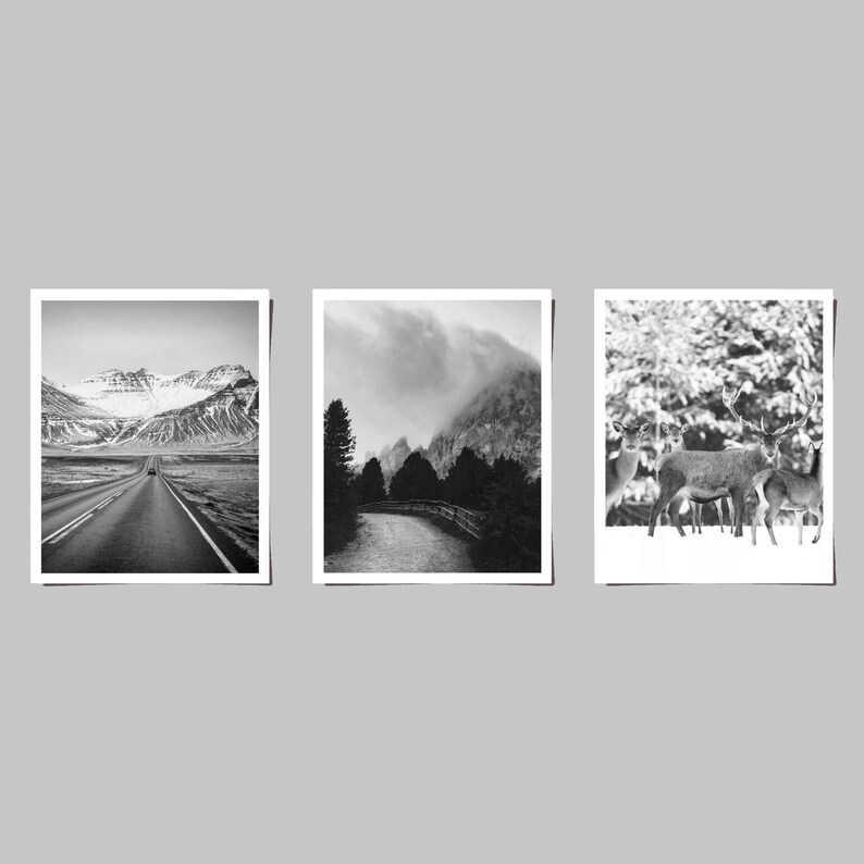 Winter Wall Art Black and White Posters Set of 3 Clouds Etsy
