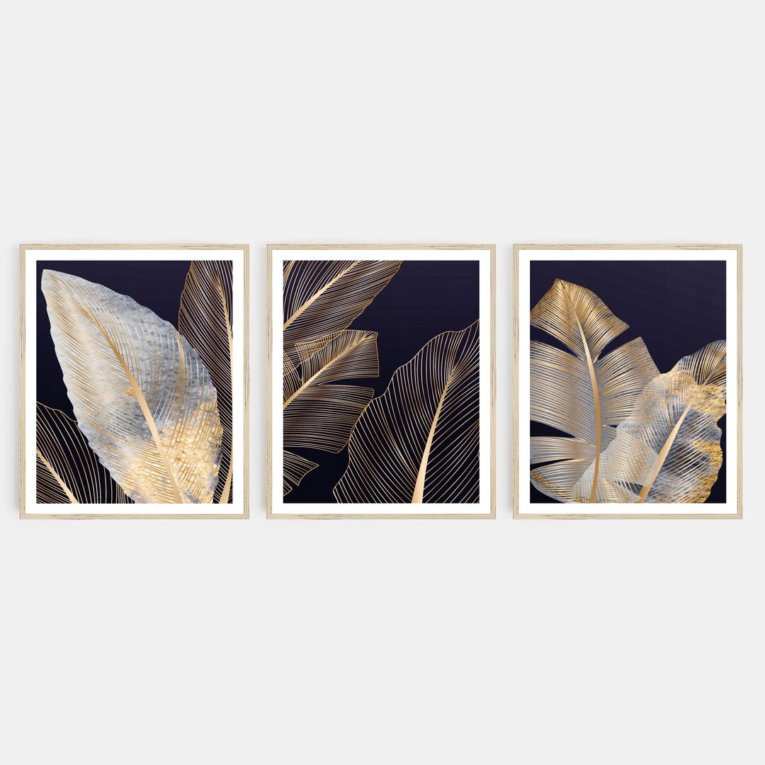 Gold Leaves Wall Art Floral Modern Art Themed Wall Print Etsy