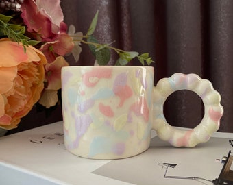 Bubble Handle Mug- Unique Tea Cup - Colourful Coffee Mug - Special Gift For Her - Gift For Mom - Gold Detailed Mug