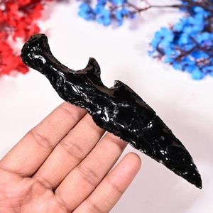 Hand Knapped Black Obsidian Knife – Crystal Blade, Ritual Athame, Handmade Hunting Knife,