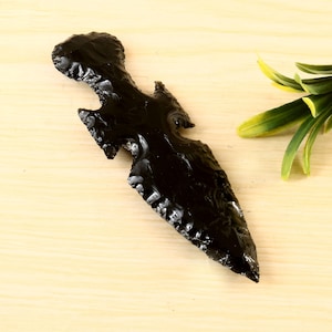 Handmade Obsidian Sword & Knife – Large Crystal Blade, Hand Knapped Stone, Spiritual Collectible
