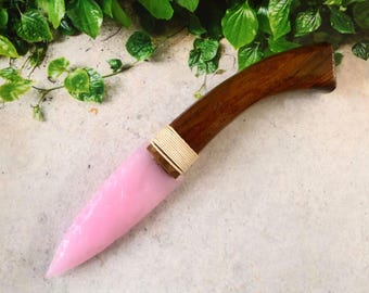 9 Inch Pink Rose Quartz Knife  Hand Knapped Crystal, Handmade Stone Blade, Gift for