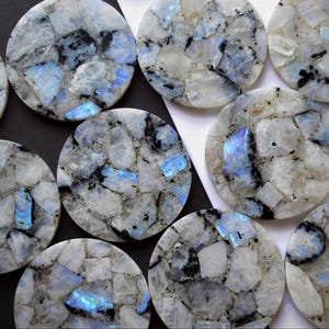 4 Inch, Natural Moonstone, Gemstone Coaster, Handmade Crystal,Drink Coaster Tea, Coffee, Table & Barware
