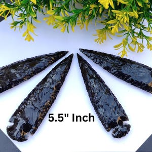 5–5.5 Inch Black Obsidian Arrowhead – Hand Knapped Stone Blade, Healing Crystal, Spiritual Chakra Decor