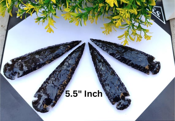 5–5.5 Inch Black Obsidian Arrowhead – Hand Knapped Stone Blade, Healing Crystal, Spiritual Chakra