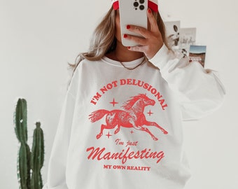 Je ne suis pas délirant, col rond, manifeste, sweat à capuche, sweat à capuche tendance, sweat à capuche esthétique, vêtements esthétiques, sweat à capuche positif, vêtements y2k, sweat à capuche preppy