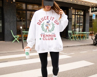 Ras du cou du club de tennis Deuce It Up, sweat-shirt de tennis vintage, sweat à capuche de tennis drôle, sweat-shirt de tennis, cadeaux tennis pour elle, époque des amateurs de tennis
