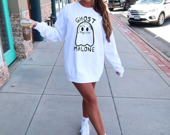 Sweat-shirt Ghost Malone, Sweat-shirt Halloween, Sweat-shirt fantôme mignon, Pull ras du cou Halloween drôle, Sweat-shirt effrayant, Restez effrayant, Halloween 2023