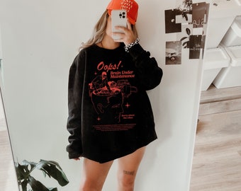 Retro Brain Under Maintenance Crewneck Sweat à capuche tendance Sweat à capuche esthétique Sweat à capuche positif Vêtements y2k Sweat à capuche preppy Sweat à capuche VSCO Chemise introvertie