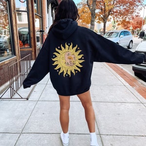 Celestial Sun and Moon Hoodie, Sunflower Sweatshirt, Moon Phases Sweater, , Witchy Hoodie, Indie Clothing, Y2K Clothes, Aesthetic Clothes