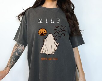 Comfort Colors® MILF, Man I Love Fall, Chemise fantôme rétro, chemise citrouille vintage, tee-shirt d’Halloween Grunge, chemise maman grunge, vêtements d’Halloween