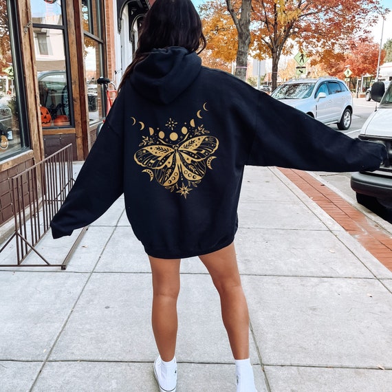 Boho Lunar Moth Hoodie, Moth Hoodie, Celestial Butterfly, Celestial Hoodie, Moon Phase Sweatshirt, Witchy Hoodie, Indie Clothes