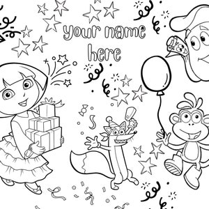 Dora the explorer Personalised Party colouring sheet