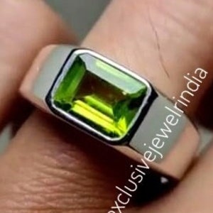 Natural Peridot Men&#39;s Ring, Solid 925 sterling Silver, Designer Promise Ring, Handmade Ring, August Birthstone, Wedding Ring, Gift For Him