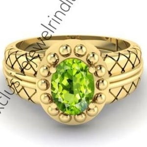 Natural Peridot Men&#39;s Ring, 925 sterling Silver Gold Plated, Designer Promise Ring, Lab Peridot Ring, Wedding Ring, August Birthstone Gift