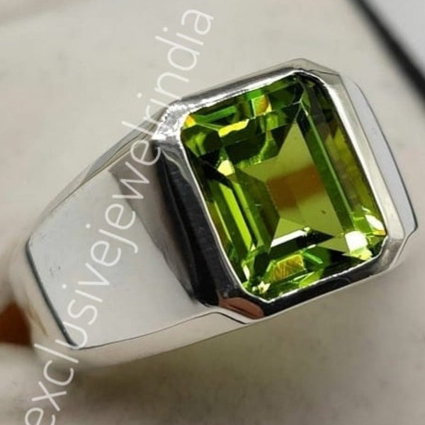 Natural Peridot Men's Ring, Solid 925 sterling Silver, Designer Promise Ring, Gemstone Ring, Handmade Ring, August Birthstone Gift Wedding