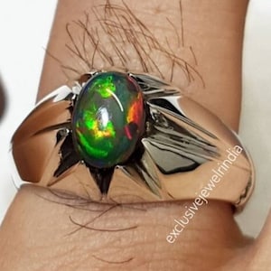 Natuurlijke opaalzilveren ring, 925 sterlingzilveren ring, stijlvolle herenring, geboortesteen oktober, verlovingstrouwring, zware herenring voor hem