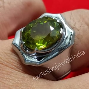 Natural Peridot Ring, 925 sterling Silver, Stylish Men&#39;s Ring, Handmade Ring, Promise Ring, August Birthstone Ring, wadding Ring  For Him