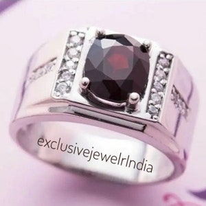 Natural Red Garnet Ring, 925 Sterling Silver Ring, January Birthstone Ring, Garnet Gemstone Ring, Engagement wedding Ring, Gift For Husband