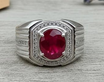 Natural Ruby Men's Ring: Handmade 925 Sterling Silver, July Birthstone